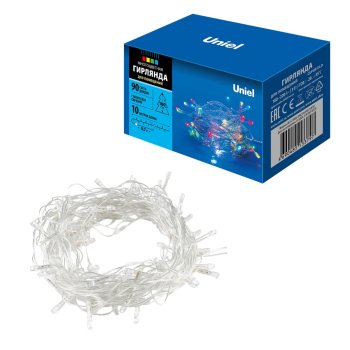 Гирлянда для дома нить 10м мультиколор 90 LED ламп прозрачный провод