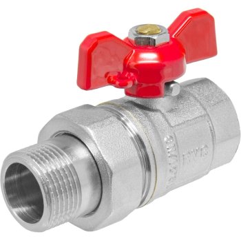 Кран шаровый американка ручка - бабочка RVC 3/4" красный латунь