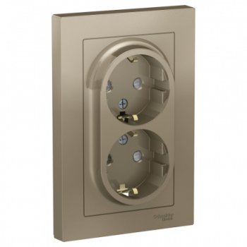 Розетка силовая двойная встраиваемая Schneider Electric AtlasDesign с заземлением, цвет шампань, арт. ATN000526
