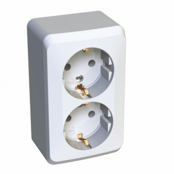 Розетка силовая двойная накладная Schneider Electric Этюд с заземлением, цвет белый, арт. PA16-007B